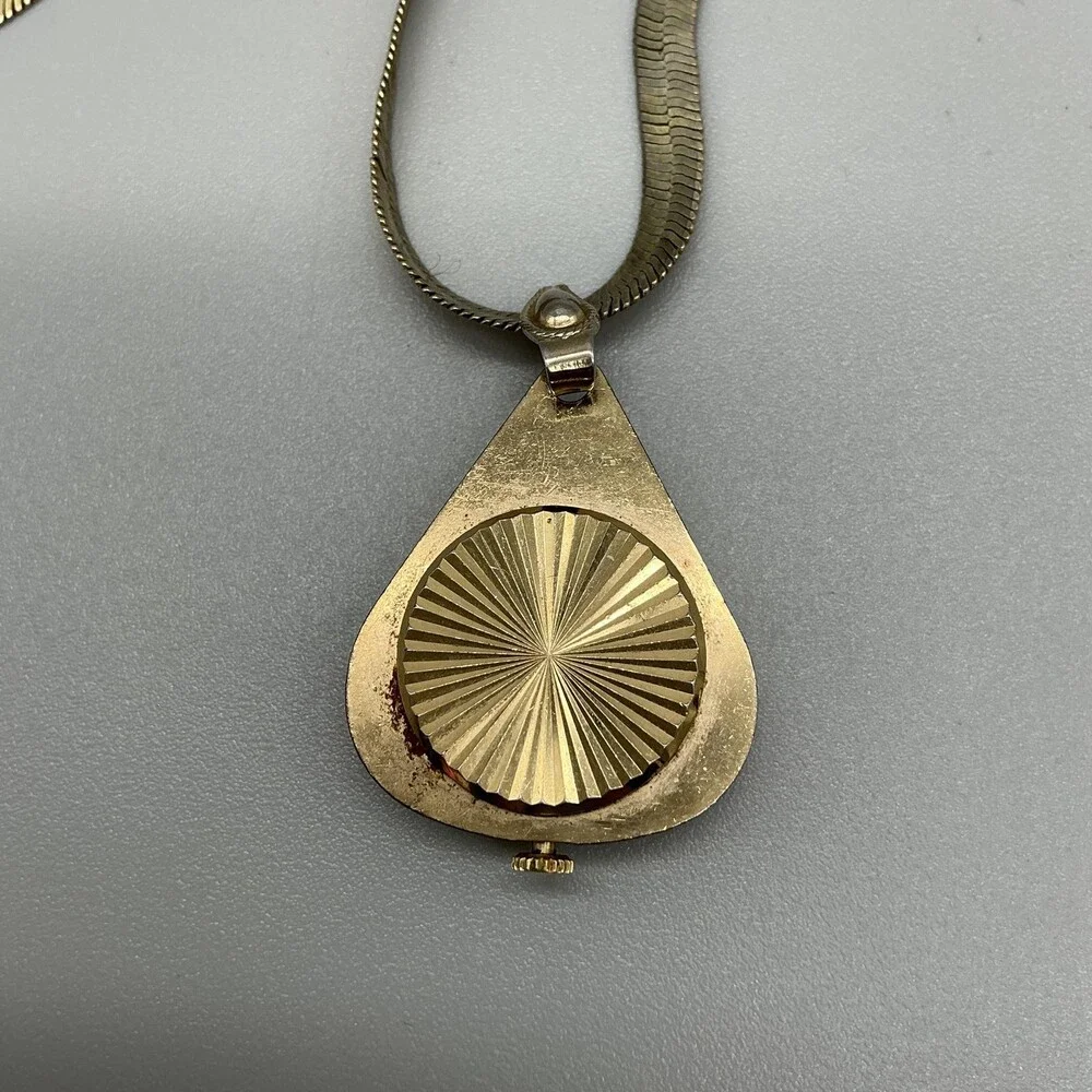 Vintage Caravelle Pendant Necklace Watch Womens 27mm Gold Tone Manual Wind Swiss